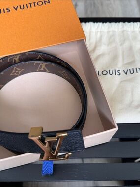 Louis Vuitton Black Reversible Monogram Belt with Gold LV Buckle